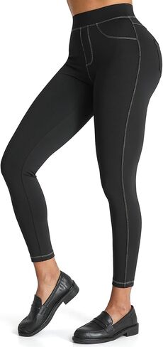 بناطيل ضيقة من قماش الدنيم للنساء بخصر عالٍ للتحكم في البطن مع جيوب خلفية قابلة للتمدد غير رسمية in Kuwait