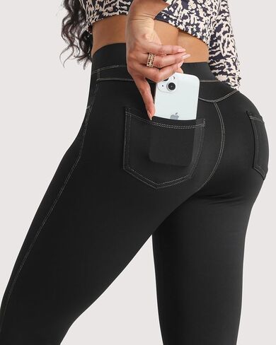 بناطيل ضيقة من قماش الدنيم للنساء بخصر عالٍ للتحكم في البطن مع جيوب خلفية قابلة للتمدد غير رسمية in Kuwait