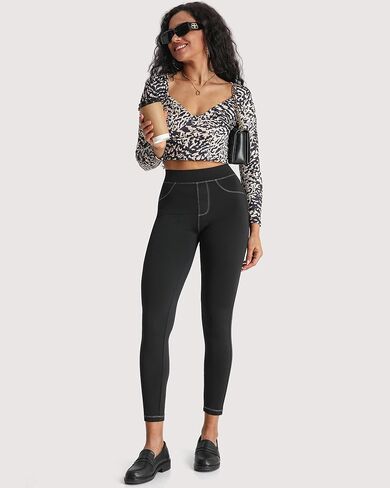 بناطيل ضيقة من قماش الدنيم للنساء بخصر عالٍ للتحكم في البطن مع جيوب خلفية قابلة للتمدد غير رسمية in Kuwait