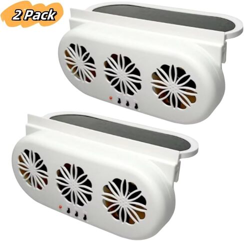 Solar Ventilation Fan for Car,Car Solar Powered Fan,Car Window Exhaust Fan With Three Air Outlet,Solar Power Car Window Fan,Solar Car Window Vent Fan for Most Models of Cars,White,2 Pack in Kuwait