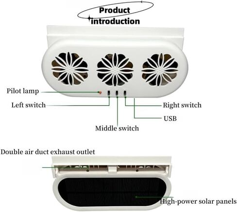 Solar Ventilation Fan for Car,Car Solar Powered Fan,Car Window Exhaust Fan With Three Air Outlet,Solar Power Car Window Fan,Solar Car Window Vent Fan for Most Models of Cars,White,2 Pack in Kuwait