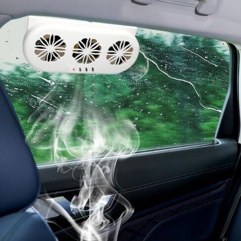Solar Ventilation Fan for Car,Car Solar Powered Fan,Car Window Exhaust Fan With Three Air Outlet,Solar Power Car Window Fan,Solar Car Window Vent Fan for Most Models of Cars,White,2 Pack in Kuwait
