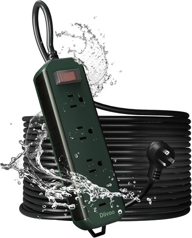 Outdoor Power Strip Weatherproof, 50 FT Extension Cord, Diivoo Waterproof Surge Protector with 4 Outlets, 1250W Shockproof Overload Protection, Flat Plug, Wall Mountable for Patio Christmas Lights in Saudi Arabia