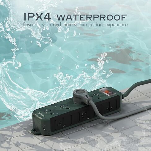 Outdoor Power Strip Weatherproof, 50 FT Extension Cord, Diivoo Waterproof Surge Protector with 4 Outlets, 1250W Shockproof Overload Protection, Flat Plug, Wall Mountable for Patio Christmas Lights in Saudi Arabia