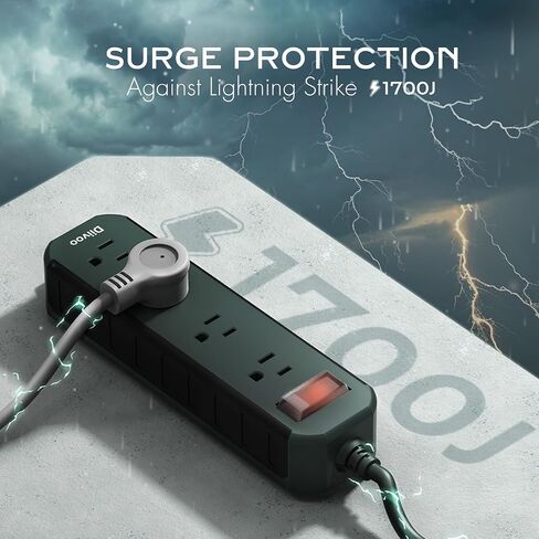 Outdoor Power Strip Weatherproof, 50 FT Extension Cord, Diivoo Waterproof Surge Protector with 4 Outlets, 1250W Shockproof Overload Protection, Flat Plug, Wall Mountable for Patio Christmas Lights in Saudi Arabia