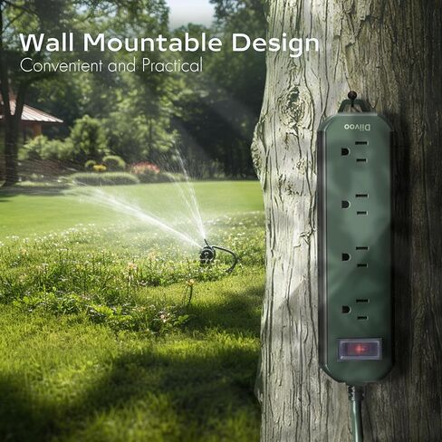 Outdoor Power Strip Weatherproof, 50 FT Extension Cord, Diivoo Waterproof Surge Protector with 4 Outlets, 1250W Shockproof Overload Protection, Flat Plug, Wall Mountable for Patio Christmas Lights in Saudi Arabia