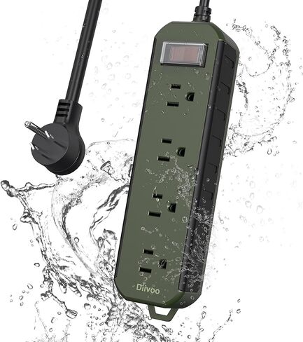 Outdoor Power Strip Weatherproof, 50 FT Extension Cord, Diivoo Waterproof Surge Protector with 4 Outlets, 1250W Shockproof Overload Protection, Flat Plug, Wall Mountable for Patio Christmas Lights in Saudi Arabia
