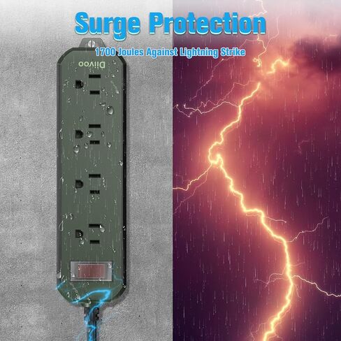 Outdoor Power Strip Weatherproof, 50 FT Extension Cord, Diivoo Waterproof Surge Protector with 4 Outlets, 1250W Shockproof Overload Protection, Flat Plug, Wall Mountable for Patio Christmas Lights in Saudi Arabia