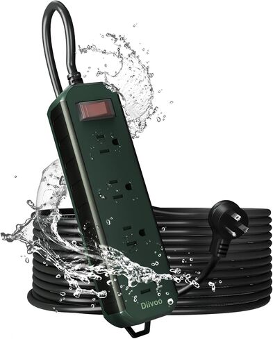 Outdoor Power Strip Weatherproof, 50 FT Extension Cord, Diivoo Waterproof Surge Protector with 4 Outlets, 1250W Shockproof Overload Protection, Flat Plug, Wall Mountable for Patio Christmas Lights in Saudi Arabia