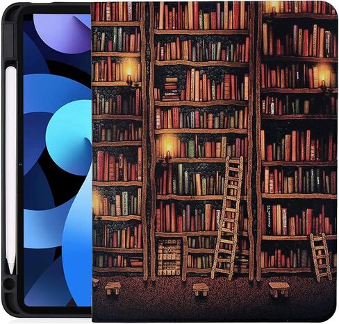 Case for iPad 10th Generation 10.9 Inch 2022, Slim Protective Case PU Leather Folding Multi-Angle Stand TPU Cover, Auto Wake/Sleep, Vintage Library Bookshelf in Kuwait