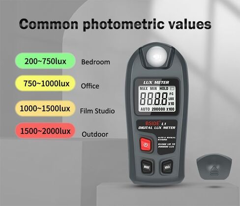 جهاز اختبار الإضاءة الرقمي من BSIDE جهاز قياس الإضاءة الرقمي لوكس متر، 0-200,000 لوكس مع الحد الأقصى/الدقيقة، مقياس الإضاءة البيئي المحمول لفيلم الحديقة والمكتب الداخلي والفصول الدراسية والنباتات التي تنمو بالتصوير الفوتوغرافي الخفيف in Kuwait