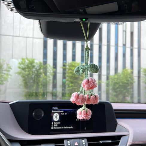 زخرفة السيارة مرآة السيارة المعلقة الملحقات المصنوعة يدويا زهرة الجرس الكروشيه زنبق الوادي الكروشيه مناسبة للسيارة مرآة الرؤية الخلفية حقائب الظهر سلاسل المفاتيح (أبيض) in Kuwait