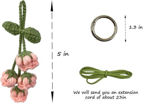 زخرفة السيارة مرآة السيارة المعلقة الملحقات المصنوعة يدويا زهرة الجرس الكروشيه زنبق الوادي الكروشيه مناسبة للسيارة مرآة الرؤية الخلفية حقائب الظهر سلاسل المفاتيح (أبيض) in Kuwait