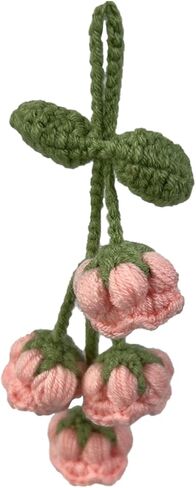 زخرفة السيارة مرآة السيارة المعلقة الملحقات المصنوعة يدويا زهرة الجرس الكروشيه زنبق الوادي الكروشيه مناسبة للسيارة مرآة الرؤية الخلفية حقائب الظهر سلاسل المفاتيح (أبيض) in Kuwait