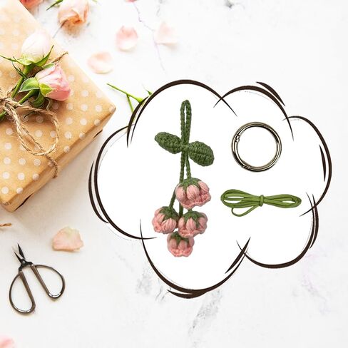 زخرفة السيارة مرآة السيارة المعلقة الملحقات المصنوعة يدويا زهرة الجرس الكروشيه زنبق الوادي الكروشيه مناسبة للسيارة مرآة الرؤية الخلفية حقائب الظهر سلاسل المفاتيح (أبيض) in Kuwait