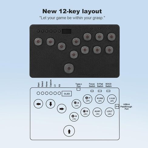 BITFUNX Gaming Keypad, Arcade Stick F12 Pro All-Button Leverless Controller - Supports SOCD & Hot Swap, Arcade Controller Street Fight for PC/PS3/PS4/PS5/Switch/Steam with Custom RGB & TURBO in Saudi Arabia