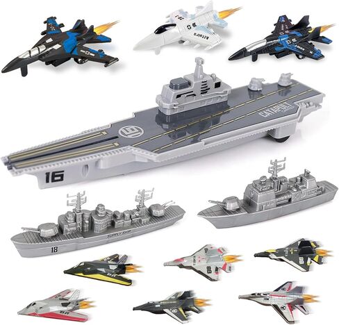 WASK Aircraft Carrier Toy and Submarine Toy Naval Ship with Launching Small Scale Model Fighter Jet Toy and Torpedoes, Ideal Gift Army Toys Set for Kids Boys Girls in Saudi Arabia