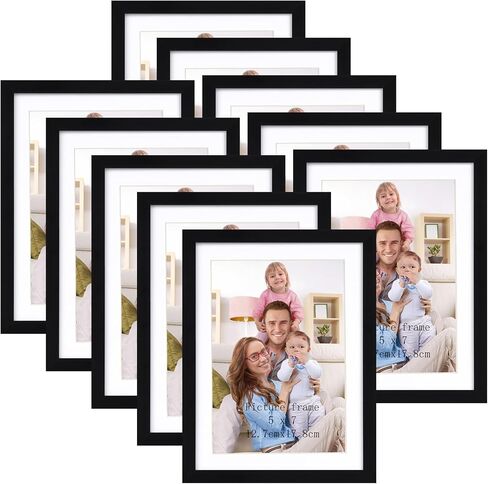 مجموعة إطارات صور Giftgarden مقاس 5x7 مكونة من 10 قطع، عرض 5x7 مع حصيرة أو 6x8 بدون حصيرة، إطارات صور متعددة للتركيب على الحائط أو سطح الطاولة، أسود in Kuwait