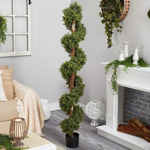 Nearly Natural 6FT Artificial Spiral Boxwood Topiary Tree, Fake Plant for Indoor Home Décor with Black Nursery Planter and Realistic Trunk and Leaves in Saudi Arabia