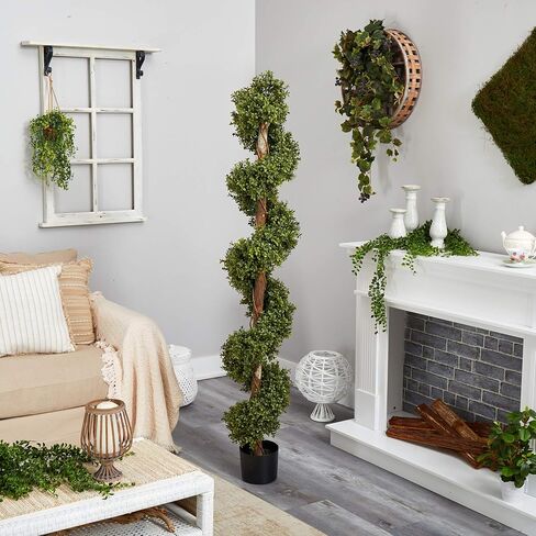Nearly Natural 6FT Artificial Spiral Boxwood Topiary Tree, Fake Plant for Indoor Home Décor with Black Nursery Planter and Realistic Trunk and Leaves in Saudi Arabia