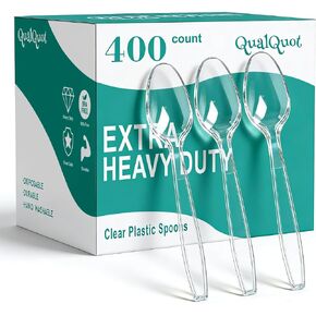 400 Count Heavy Duty Clear Plastic Spoons, Solid and Durable Disposable Spoons, BPA-Free and Heat Resistant, Premium Disposable Spoon for Daily Use and Party in Saudi Arabia