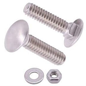 1/4-20 × 7/8 بوصة (12 مجموعة) براغي براغي حمل مع صواميل وغسالات، مجموعة أدوات 304 من الفولاذ المقاوم للصدأ 18-8، مجموعات براغي حمل ذات رأس مستديرة، رقبة مربعة، ملولبة بالكامل in Kuwait