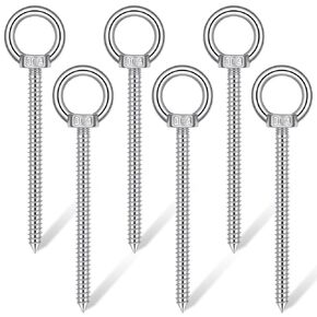 6 Pack 6.3 Inch Heavy Duty Eye Hooks, M10 304 Stainless Steel Self Tapping Eyelet Screw, 850LBS Load Capacity for Hammock, Swing Chair, Yoga, Indoor & Outdoor Use in Kuwait