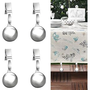 4 Pack Heavy Duty Tablecloth Weights, Stainless Steel Balls with Metal Tablecloth Clips for Outdoor Tables, Curtains, Flag, Add 9.6oz Weights for Outdoor Picnic, Family Dinner Party in Saudi Arabia