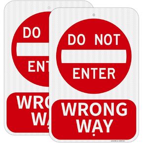 Do Not Enter Wrong Way Signs-2 Pack, 18x12Inch Aluminum Do Not Enter Sign, Reflective, Fade Resistant, Rust Free Weather Resistant, Waterproof, Easy to Mount Indoor or Outdoor in Saudi Arabia