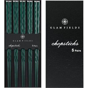 عيدان تناول الطعام قابلة لإعادة الاستخدام آمنة للاستخدام في غسالة الأطباق، GLAMFIELDS 5 أزواج 9.5 بوصة مجموعة أعواد التقطيع الفاخرة للسوشي والرامين والمطبخ الآسيوي، غير لامعة غير قابلة للانزلاق مع حقيبة هدايا، أزرق فاتح in Kuwait