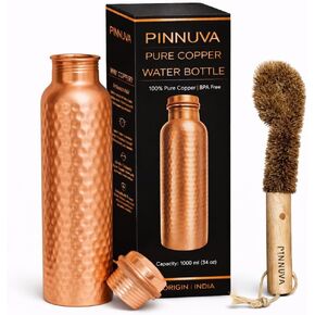 100% Pure Copper Water Bottle for Drinking – 34 oz – Extra Large, Hammered Ayurvedic Water Bottle, Handmade Leak-Proof Wide Mouth Design, Reusable & BPA-Free, Free Cleaning Brush in Saudi Arabia