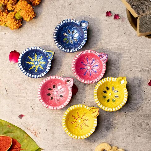 (Pack of 24) Clay Diyas with Cotton Wicks, Diwali Decorations for Home, Mitti Diyas for Pooja, Indian Pooja Decor for Mandir, Diwali Gifts, Earthen Lamp for Navratri Dussehra, Party Favor in Saudi Arabia