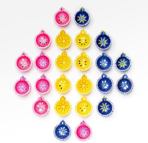 (Pack of 24) Clay Diyas with Cotton Wicks, Diwali Decorations for Home, Mitti Diyas for Pooja, Indian Pooja Decor for Mandir, Diwali Gifts, Earthen Lamp for Navratri Dussehra, Party Favor in Saudi Arabia