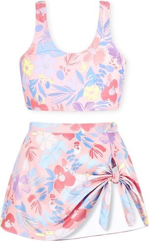 Teen Girls Two Piece Swimsuit with Skirt Bathing Suits Size 14-16 Girl Swimming Skirt Floral Tankini Size 16 Pink in Saudi Arabia