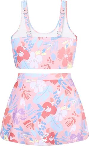 Teen Girls Two Piece Swimsuit with Skirt Bathing Suits Size 14-16 Girl Swimming Skirt Floral Tankini Size 16 Pink in Saudi Arabia