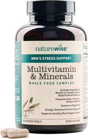 فيتامينات NatureWise المتعددة للرجال + دعم الإجهاد + معادن الفولفيك الأيونية + البروبيوتيك للمناعة، صحة الذكور، الهضم + الأطعمة العضوية الكاملة - نباتية، غير معدلة وراثيًا - 60 كبسولة [كمية تكفي لمدة شهر] in Saudi Arabia