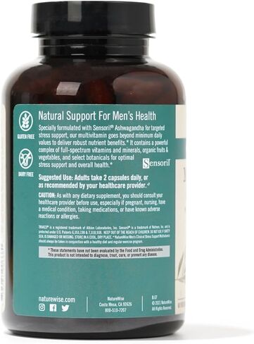 فيتامينات NatureWise المتعددة للرجال + دعم الإجهاد + معادن الفولفيك الأيونية + البروبيوتيك للمناعة، صحة الذكور، الهضم + الأطعمة العضوية الكاملة - نباتية، غير معدلة وراثيًا - 60 كبسولة [كمية تكفي لمدة شهر] in Saudi Arabia