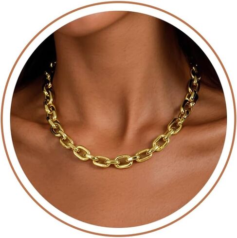 CHESKY 14K Gold Plated Chunky Necklace for Women, Trendy Paperclip Cuban Link Chain Necklace Waterproof Statement Choker Necklace Fashion Non Tarnish Jewelry in Saudi Arabia