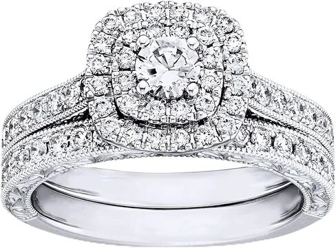 Bridal Set 1 ct tw Vintage Moissanite Engagement Rings for Women 10k 14k 18k White Gold Free Engraving in Saudi Arabia