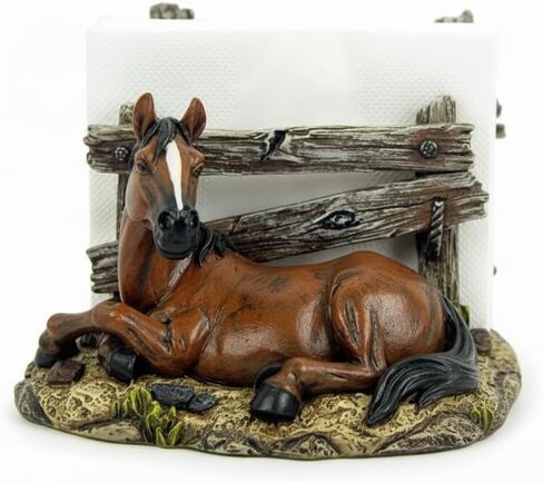 Comfy Hour 5"x4.6" Brown Antique Vintage Horse Napkin Holder, Rustic Western Figurine Style Home Decor, Resin Stallion Statue Solo Unit for Farmhouse Kitchen Table in Saudi Arabia