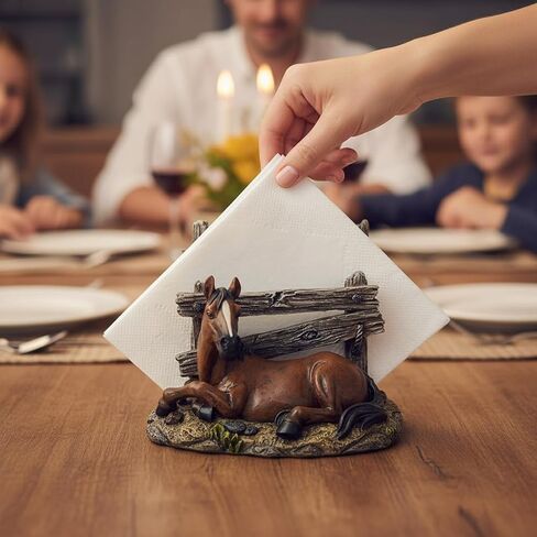 Comfy Hour 5"x4.6" Brown Antique Vintage Horse Napkin Holder, Rustic Western Figurine Style Home Decor, Resin Stallion Statue Solo Unit for Farmhouse Kitchen Table in Saudi Arabia
