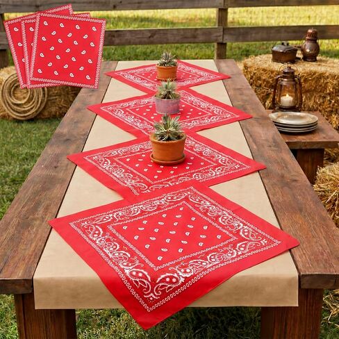 Breling 3 Pcs Red Western Bandana Table Runner 31 x 99 Inch Cowgirl First Rodeo Table Cloth Paisley Wild West Cowboy Western Party Supplies for Cowboy Themed Party Decorations in Saudi Arabia