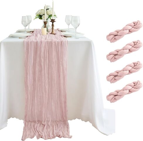 4 Pack 18x120 Inch Dusty Pink Cheesecloth Table Runner 10FT Long Cheese Cloth Boho Rustic Gauze Table Runner for Wedding Baby Shower Birthday Party Home Decor in Saudi Arabia