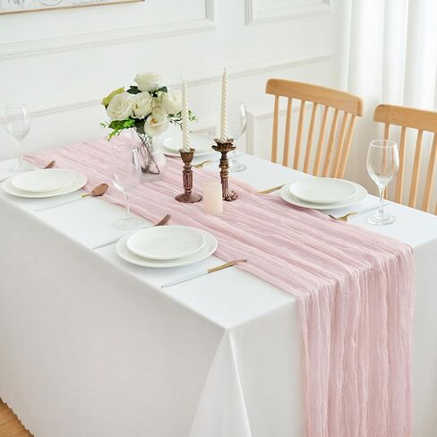 4 Pack 18x120 Inch Dusty Pink Cheesecloth Table Runner 10FT Long Cheese Cloth Boho Rustic Gauze Table Runner for Wedding Baby Shower Birthday Party Home Decor in Saudi Arabia