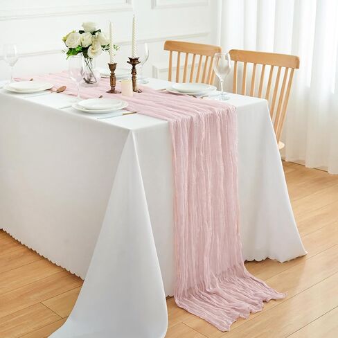 4 Pack 18x120 Inch Dusty Pink Cheesecloth Table Runner 10FT Long Cheese Cloth Boho Rustic Gauze Table Runner for Wedding Baby Shower Birthday Party Home Decor in Saudi Arabia
