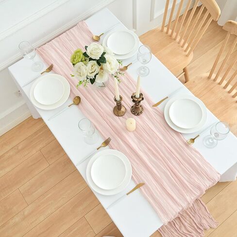 4 Pack 18x120 Inch Dusty Pink Cheesecloth Table Runner 10FT Long Cheese Cloth Boho Rustic Gauze Table Runner for Wedding Baby Shower Birthday Party Home Decor in Saudi Arabia