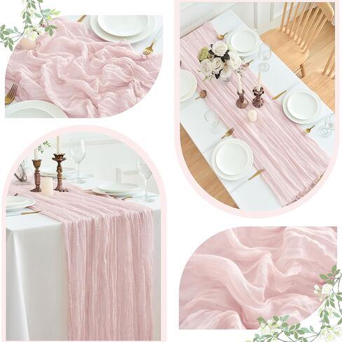 4 Pack 18x120 Inch Dusty Pink Cheesecloth Table Runner 10FT Long Cheese Cloth Boho Rustic Gauze Table Runner for Wedding Baby Shower Birthday Party Home Decor in Saudi Arabia