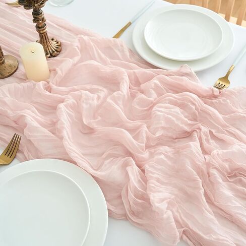 4 Pack 18x120 Inch Dusty Pink Cheesecloth Table Runner 10FT Long Cheese Cloth Boho Rustic Gauze Table Runner for Wedding Baby Shower Birthday Party Home Decor in Saudi Arabia