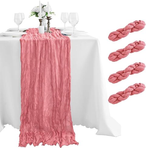 4 Pack 18x120 Inch Dusty Pink Cheesecloth Table Runner 10FT Long Cheese Cloth Boho Rustic Gauze Table Runner for Wedding Baby Shower Birthday Party Home Decor in Saudi Arabia