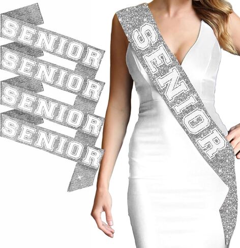 RhinestoneSash Silver Class of 2026 Senior Sash - REDUCED WRINKLE Senior Party Supplies - High School Senior Gifts in Saudi Arabia
